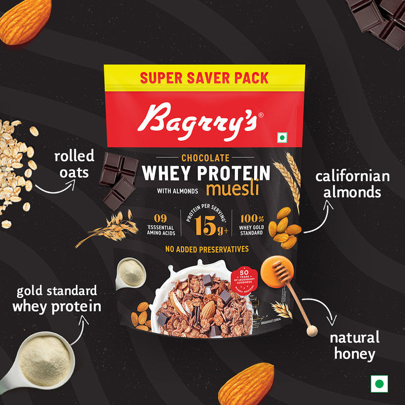 Bagrry's Muesli | Whey Protein | Chocolate Flavour | Protein Rich | Breakfast Cereal | 750 g