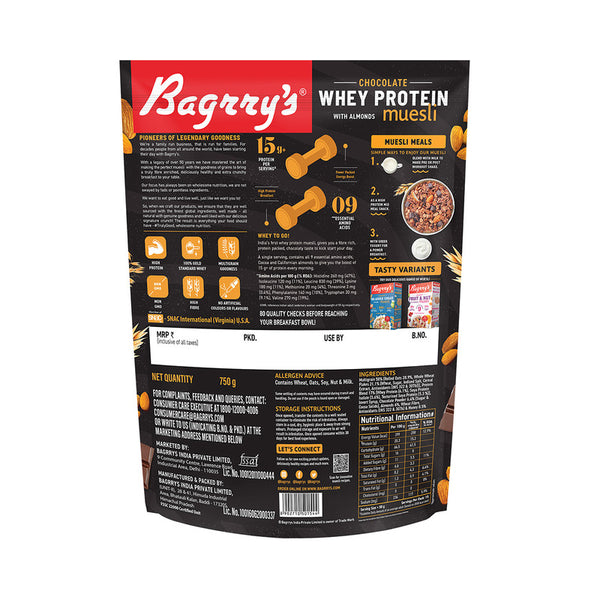 Bagrry's Muesli | Whey Protein | Chocolate Flavour | Protein Rich | Breakfast Cereal | 750 g