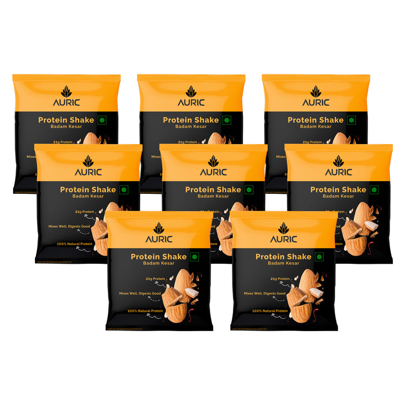 Auric Vegan Protein Powder | 21g Protein & 6g BCAA | Badam Kesar 8 Sachets