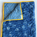 Organic Cotton Baby Quilt | Zoo Print | Indigo