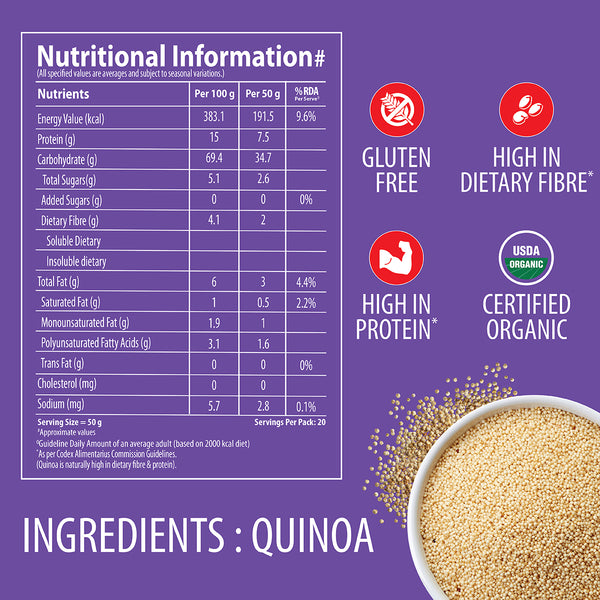 Bagrry's Organic Quinoa | Gluten Free | Omega-3 | High in Fibre & Protein | All Natural Quinoa | 1 kg