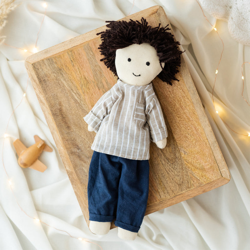 Cotton Rag Doll for Kids | Soft Toy | Brown & Blue