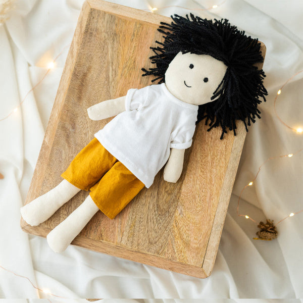 Cotton Rag Doll for Kids | Soft Toy | Black & Yellow