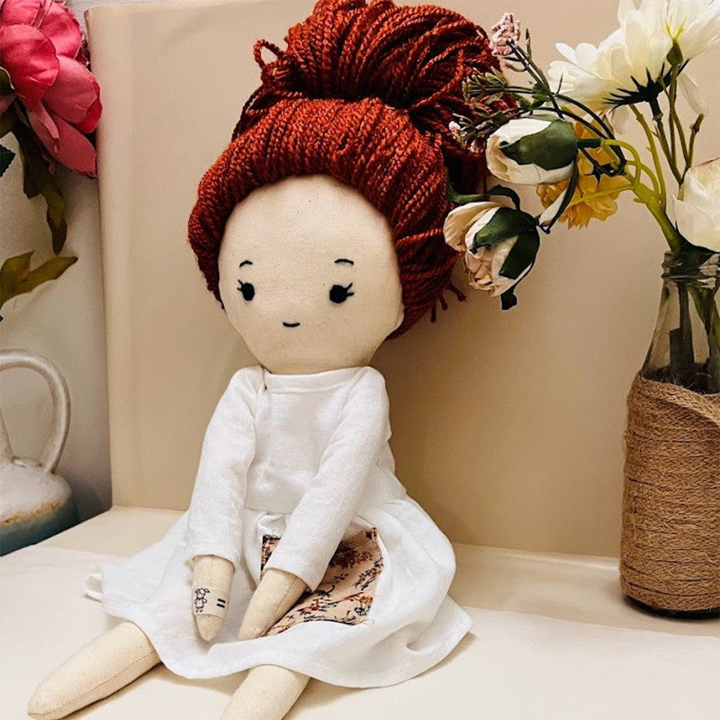 Cotton Soft Toy Doll | Rag Doll | Rust & White | 17 inches