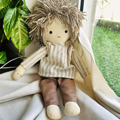 Cotton Rag Doll | Soft Toy Doll | Grey & Brown | 17 inches