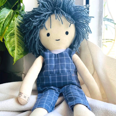 Cotton Rag Doll | Soft Toy Doll | Blue Checks | 17 inches