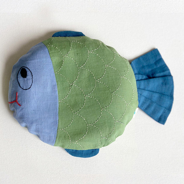 Organic Cotton Mustard Seeds Pillow for Baby | Fish Design | Green & Blue