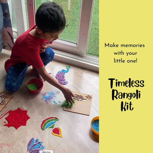 Rangoli Kit for Kids | 6 Colours with Diya Stencils | Set of 9