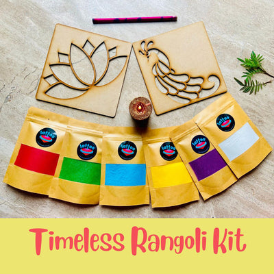 Rangoli Kit for Kids | 6 Colours with Lotus Stencils | Set of 9