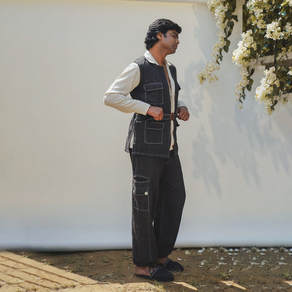 Cotton Co Ord Set | Waist Coat & Pants | Unisex | Black