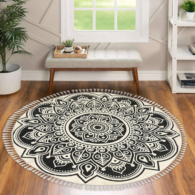 Cotton Meditation Mat | Boho Rug | Black