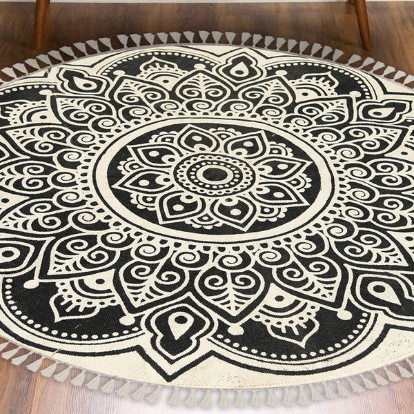 Cotton Meditation Mat | Boho Rug | Black