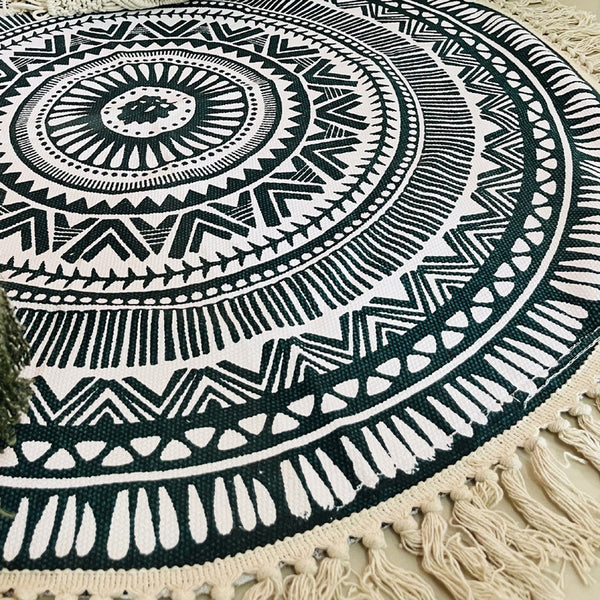 Cotton Meditation Mat | Boho Rug | Green