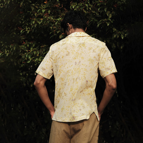 Organic Cotton Shirt | Half Sleeve Shirt | Off-White With Yellow Eco-Print