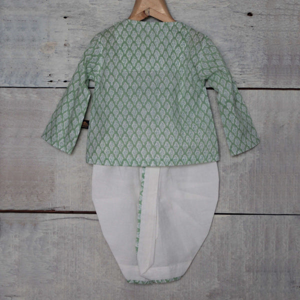 Cotton Block Printed Jabla & Dhoti Set for Kids | Green