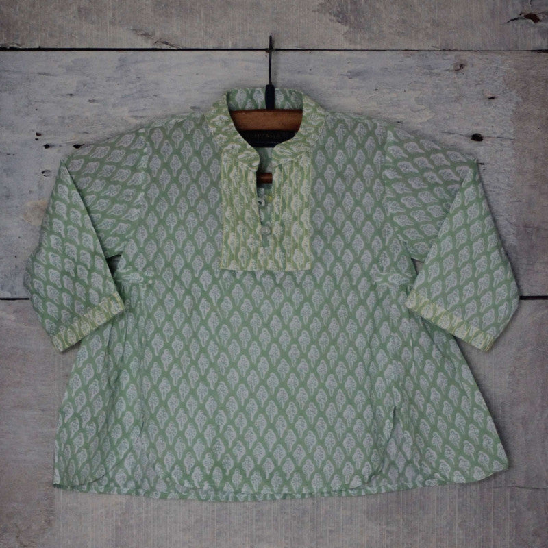 Cotton Block Printed Tunic for Girls | Green