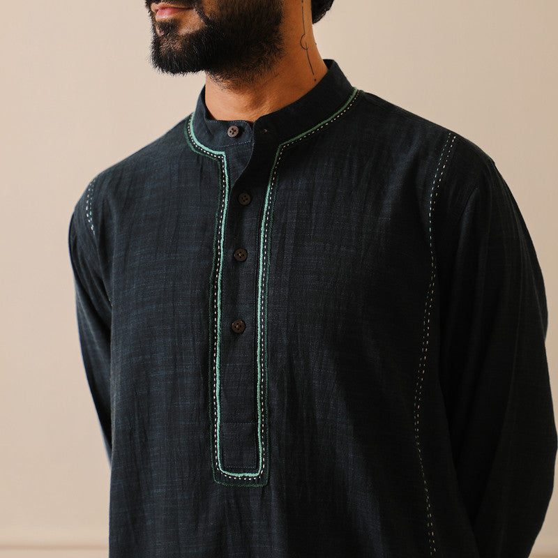 Pure Cotton Kurta | Embroidered | Navy