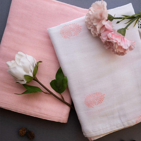 Cotton Baby Swaddle | Pink | Set of 2 | 99 x 99 cm