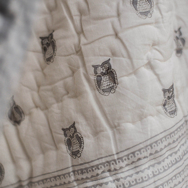 Pure Cotton Baby Quilt | Summer AC Blanket | Owl | Grey | 0-4 Y