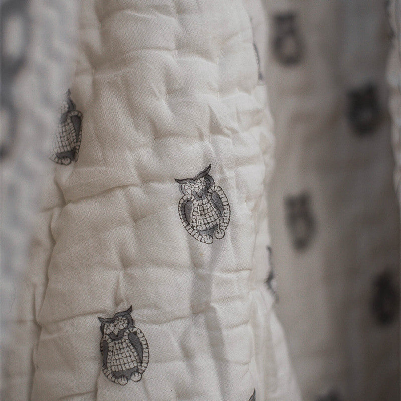 Pure Cotton Baby Quilt | Summer AC Blanket | Owl | Grey | 0-4 Y