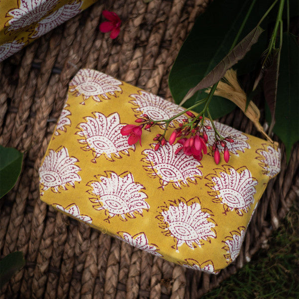 Hand-Block Printed Yellow Cotton Pouch