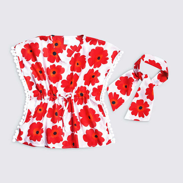 Pure Cotton Kids Cover-up |Red Floral