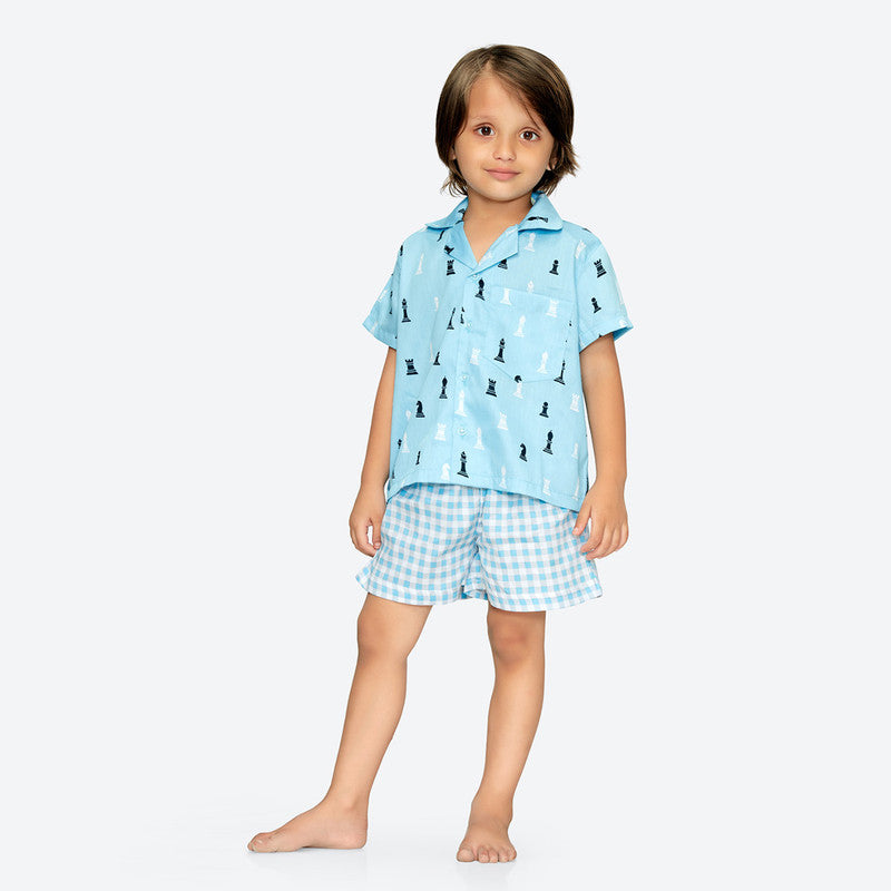 100% Cotton Kids Shirt & Shorts Set | Blue Chess