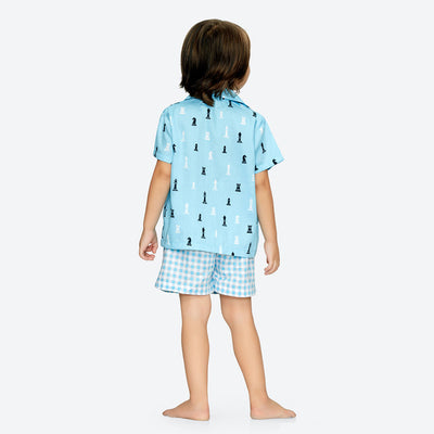 100% Cotton Kids Shirt & Shorts Set | Blue Chess