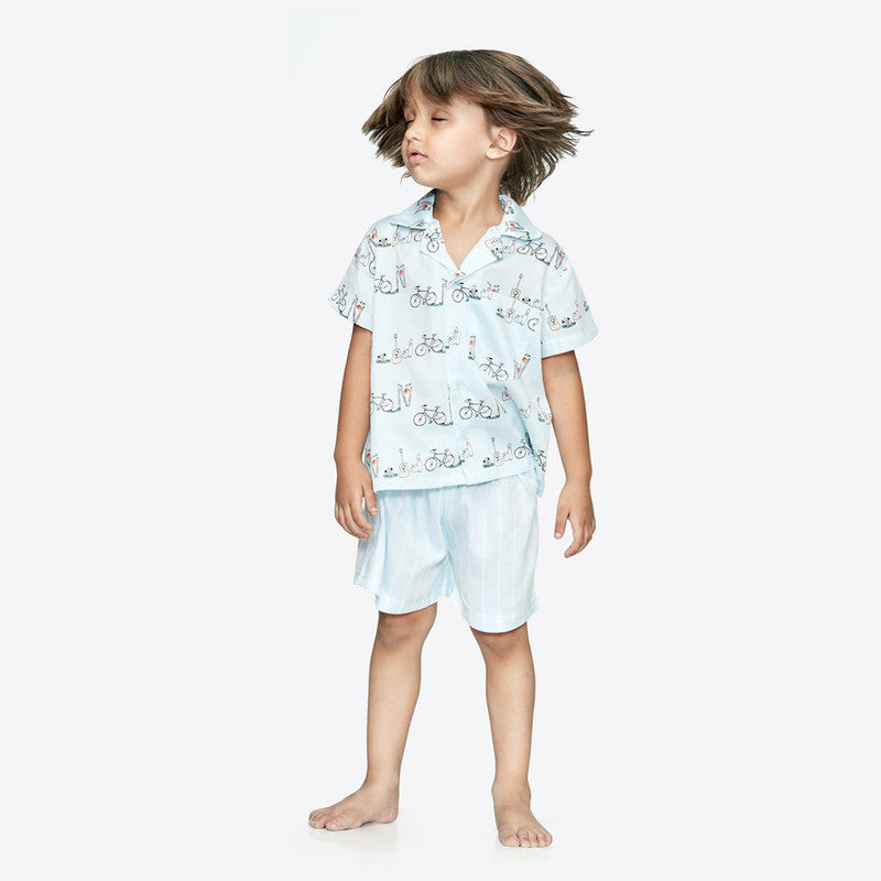 100% Cotton Kids Shirt & Shorts Set | Blue Cycle