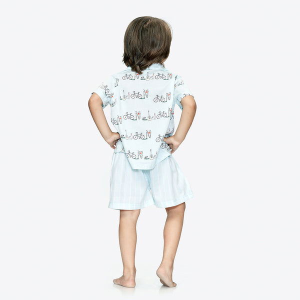 100% Cotton Kids Shirt & Shorts Set | Blue Cycle