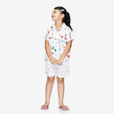 100% Cotton Kids Shirt & Shorts Set | White Music