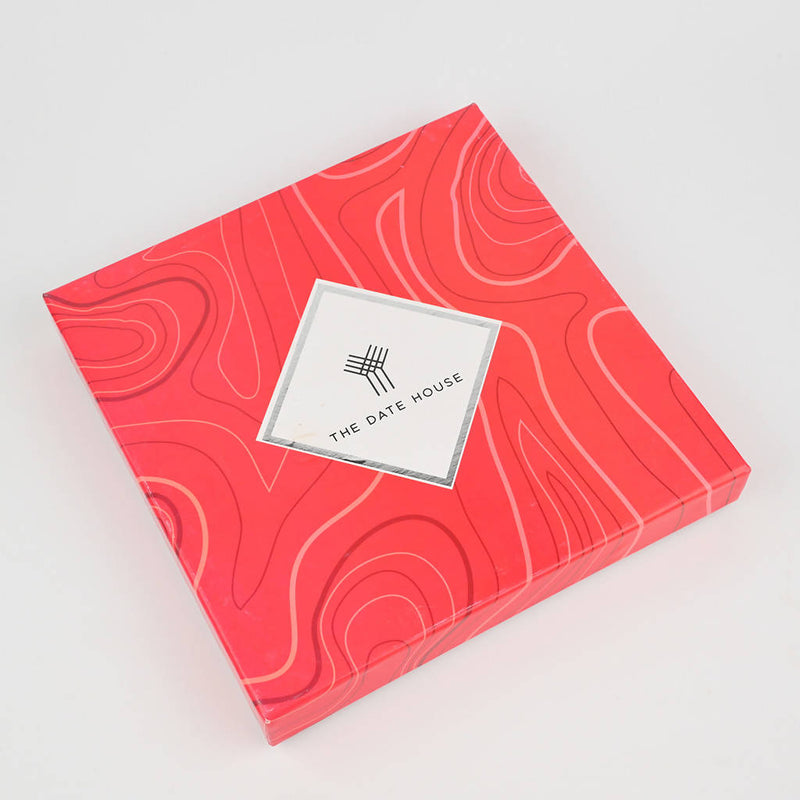 Festive Gift Packs | Vegan Crimson Red Assorted Dates and Chocolates Gift Box | 16 Pcs