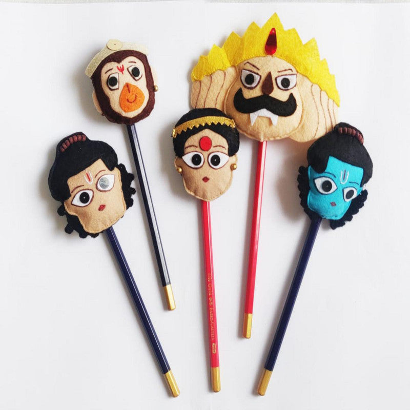 Upcycled Felt Pencil Toppers | Fridge Magnets | Ramayana Characters | Pack of 5