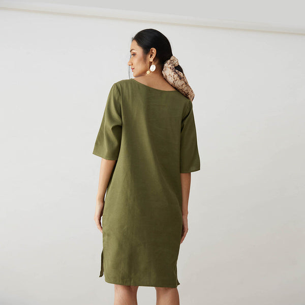 Cotton Tencel Dress | Olive Green