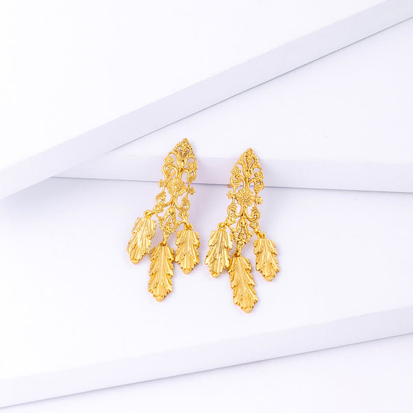 Brass Dangler Earrings | Floral | 18K Gold Plated
