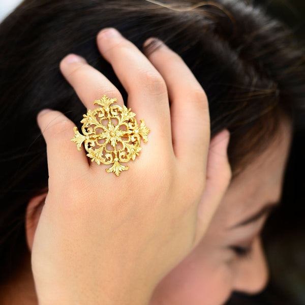 Brass Cocktail Ring | Torna | 18K Gold Plated