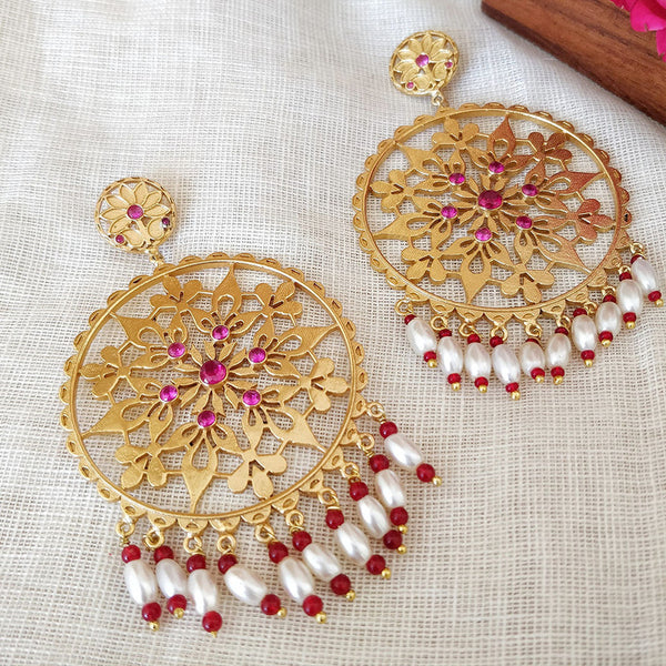 Brass Dangler Earrings | White & Pink.