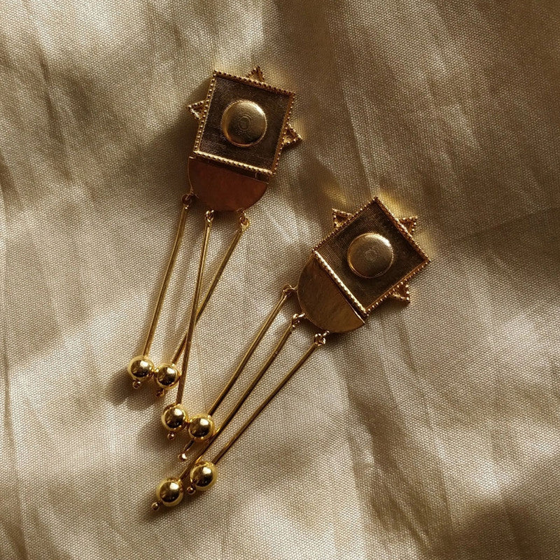 Brass Earrings | Metal Ball Hangings | Gold Finish