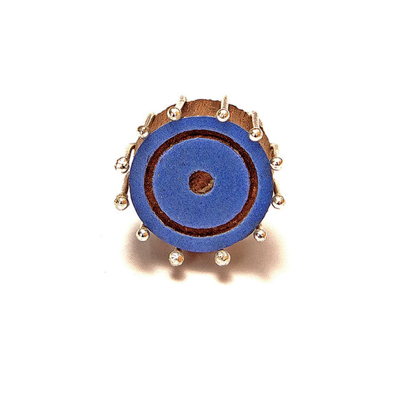 92.5 Sterling Silver & Teak Wood Ring | Blue