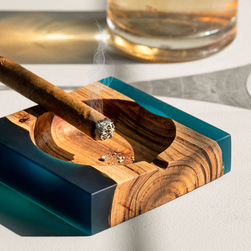 Acacia Wood Ash Tray | Blue