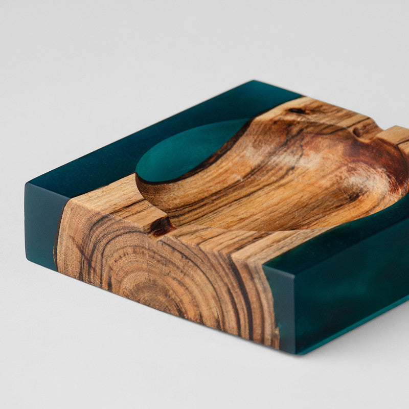 Acacia Wood Ash Tray | Blue