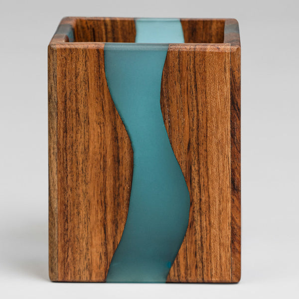 Acacia Wood Cutlery Holder | Blue