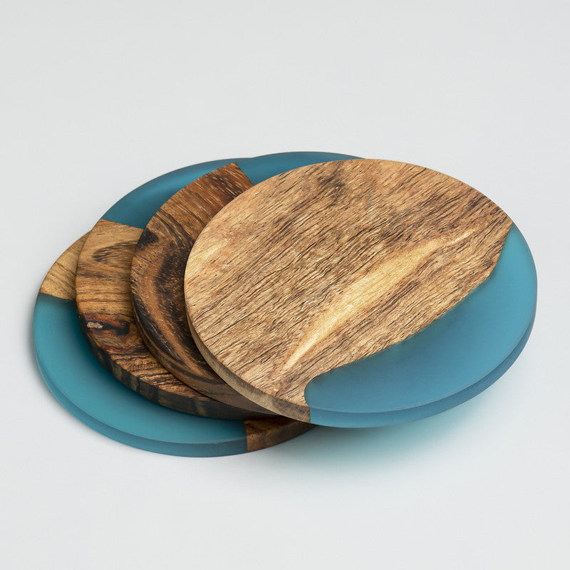 Wooden Coasters | Acacia Wood | Set of 4 | Blue