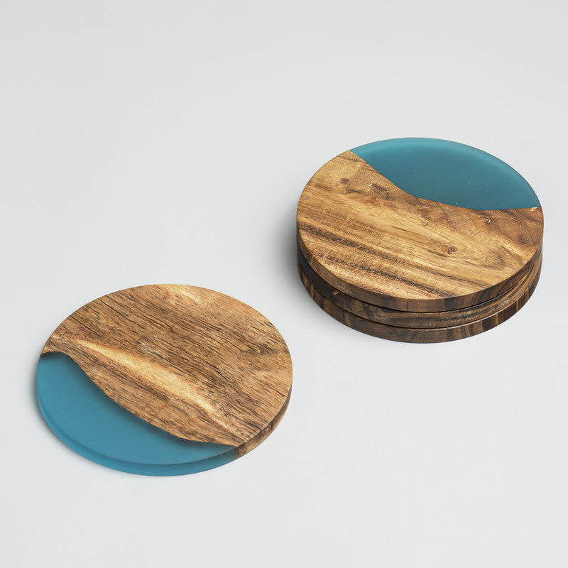 Wooden Coasters | Acacia Wood | Set of 4 | Blue