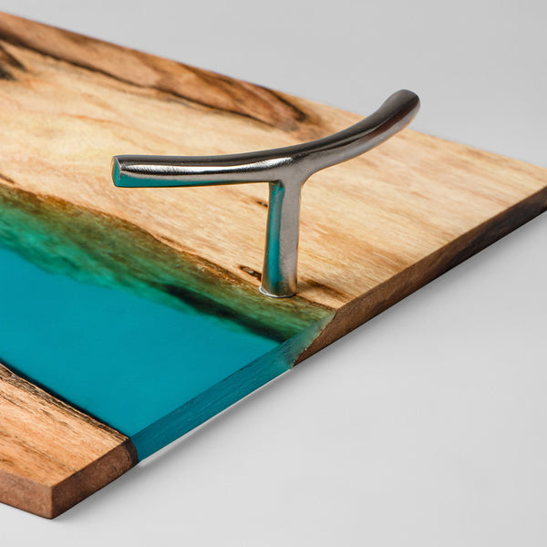 Wooden Serving Tray | Acacia Wood | Blue | 18x12 inch