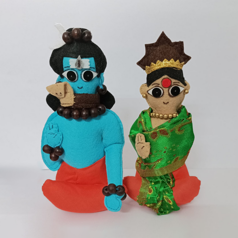 Lord Shiva & Goddess Parvati Figurine | Upcycled Felt | Multicolour