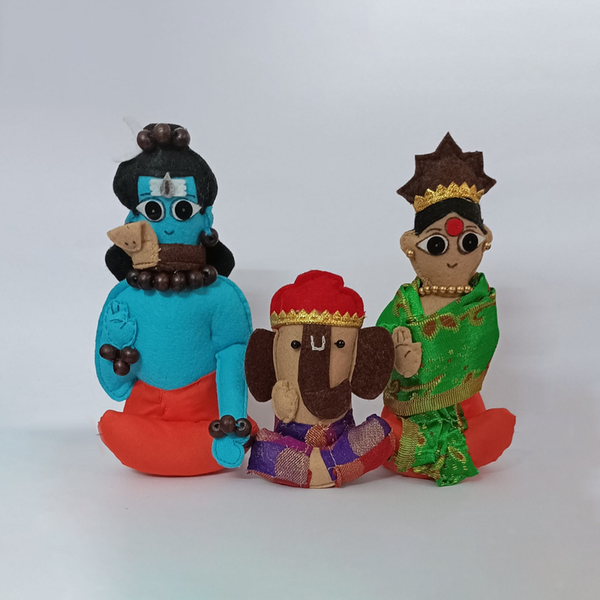 Lord Shiv Parivaar Figurine | Upcycled Felt | Multicolour