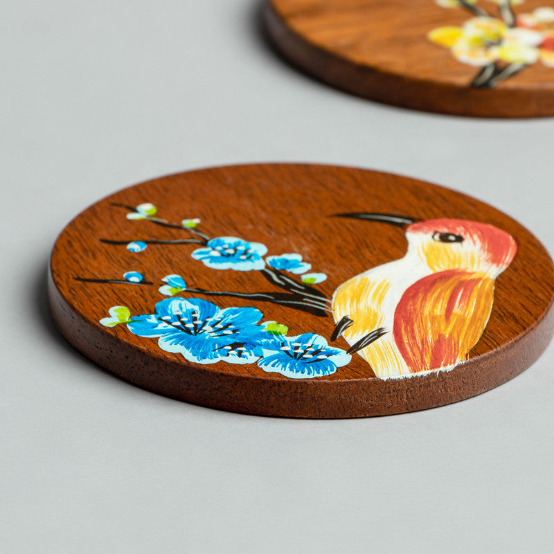 Mango Wood Hand-Painted Coasters | Set of 4 | Brown