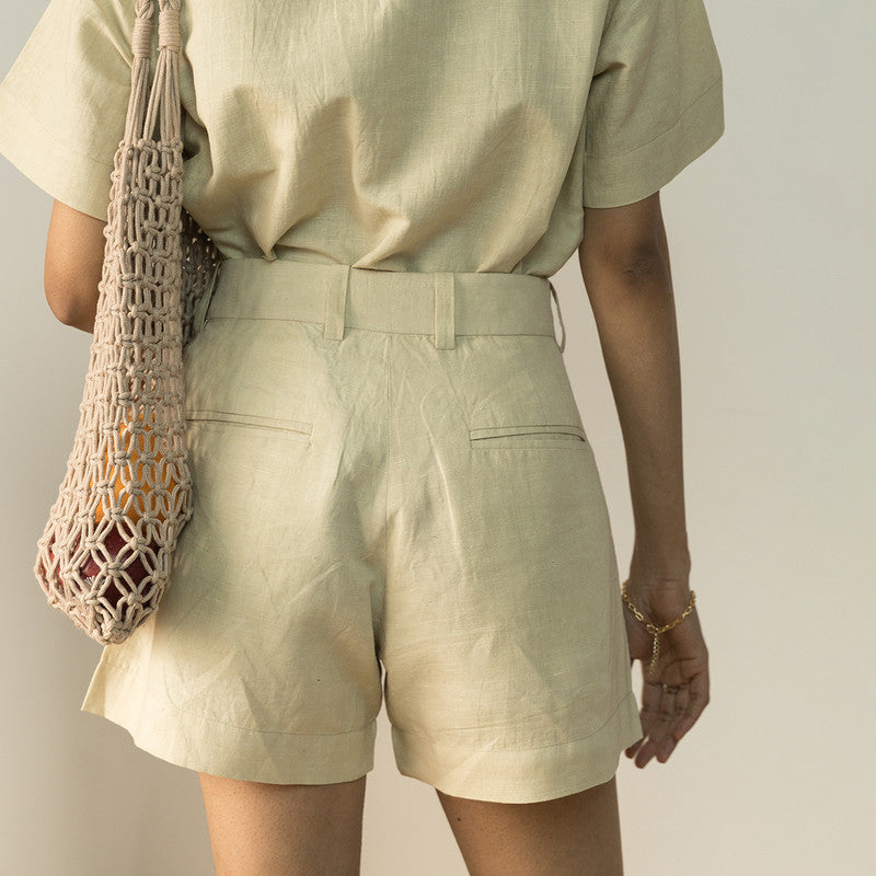 Women Shorts | Pleated Shorts | Hemp Cotton | Beige