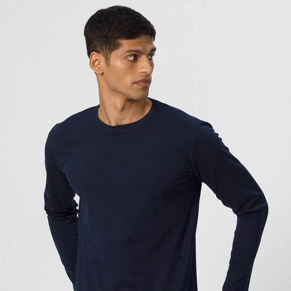 Cotton Full Sleeve T-Shirt | Sea Blue